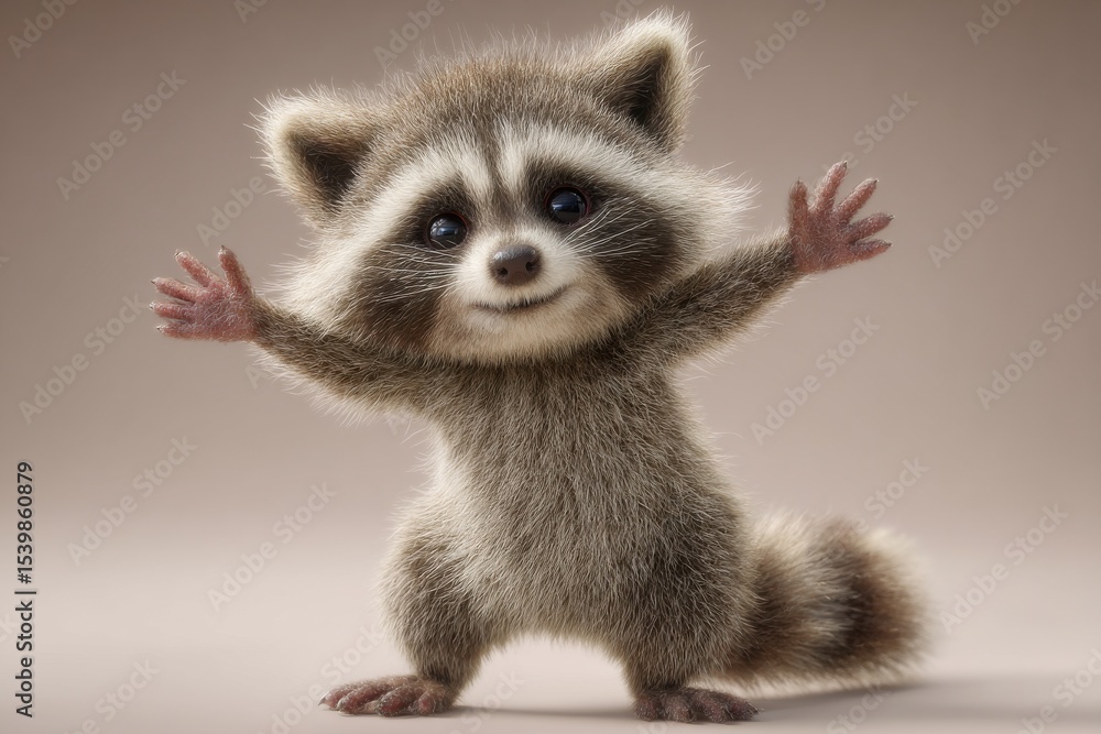Fototapeta premium A raccoon is standing on its hind legs and waving its arms