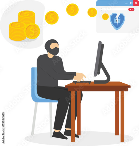 Telecom fraud, Internet fraud, ransomware concept. Swindler cheating a person to transfer money.Personal data leakage.


