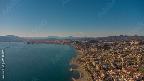 Drone Image of Calm Waters and Historic Seaside Homes in Pedregalejo Beach