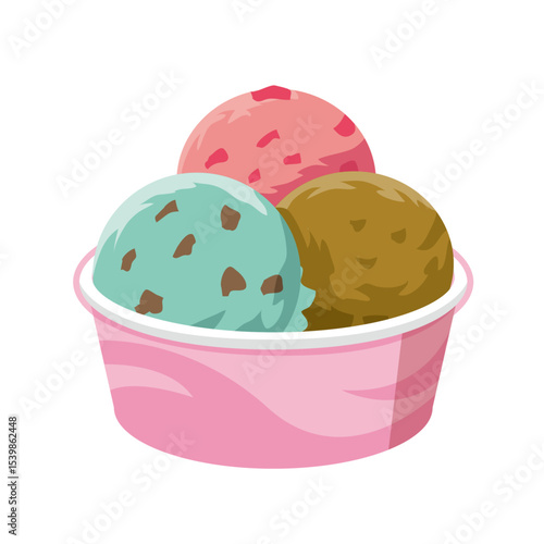 Colorful Ice Cream Trio in Pink Cup - Vector Illustration