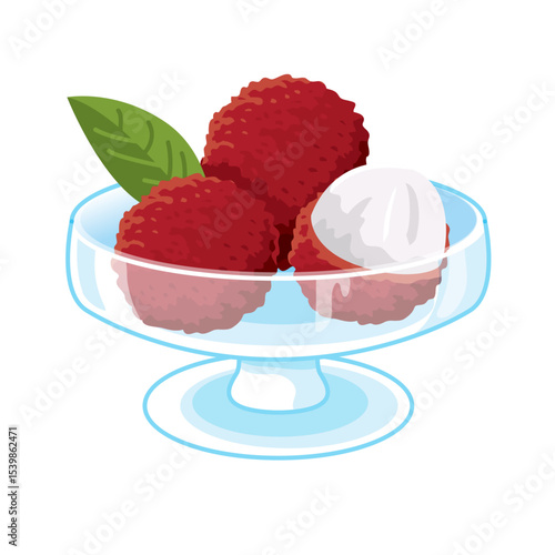 ライチFresh Lychee Fruits in Glass Dessert Bowl - Vector Illustration