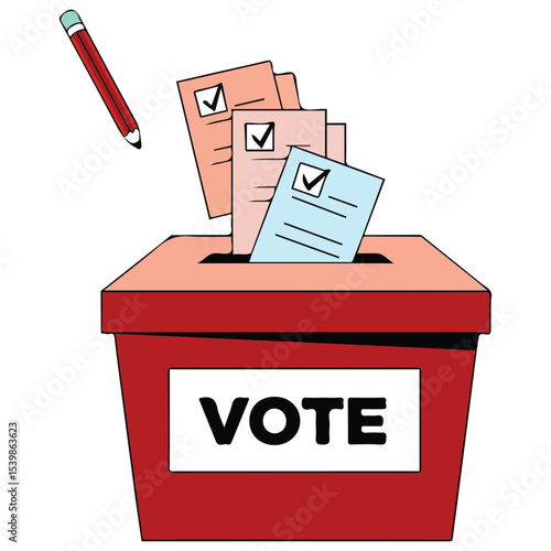 Voting ballot going into box vector isolated white background