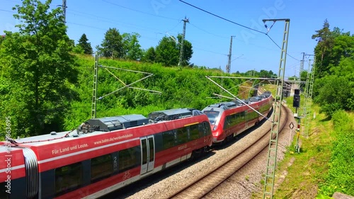 A view in Murnau of a German  passenger  train , Bavaria Germany