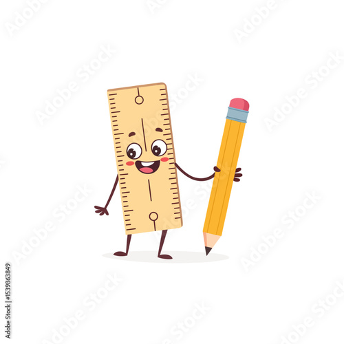 Animated Ruler and Pencil: A cheerful cartoon ruler and pencil team up in an inviting illustration. Capturing the joy of learning and the essence of creativity and design.