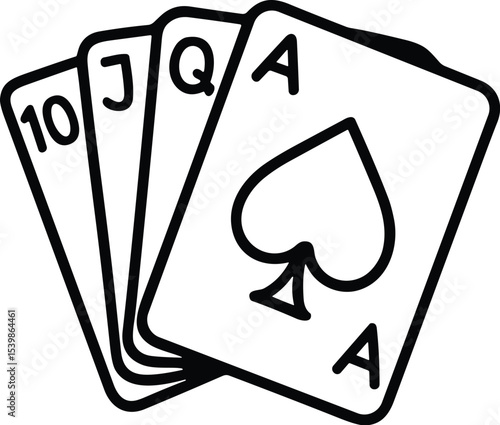 Playing cards royal flush icon vector black silhouette print design