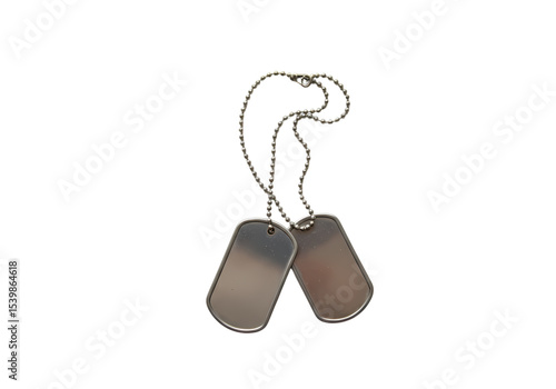 Blank Military Dog Tags on a Chain A Symbol of Service and Remembrance isolated on transparent baackground