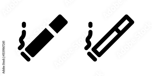 Smoking Room Icon Set. A black glyph and outline icon of a cigarette, representing smoking areas.
