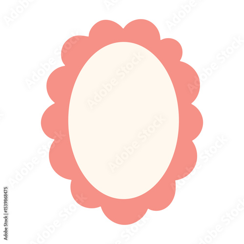 Boho empty oval label with pink floral scalloped frame