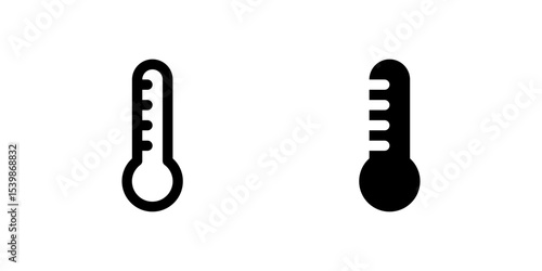 Thermometer Icon Set. A black glyph and outline icon of a thermometer, representing temperature measurement.
