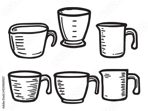 Kitchen measuring cups linear vector illustration