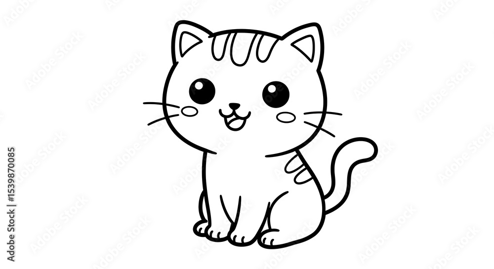 Fototapeta premium Cute Cat Coloring Page Simple Line Art for Kids and Beginners, Adorable Kitten Illustration