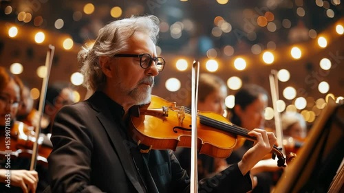 Musicians gather to rehearse an uplifting symphony beneath the warm glow of stage lights. Their instruments blend together, producing rich, harmonious melodies that fill the air