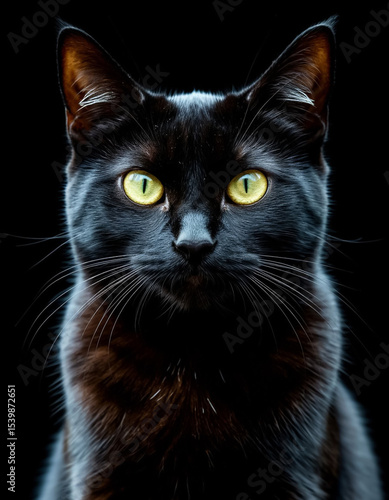 Black cat on black background. Generated by AI.