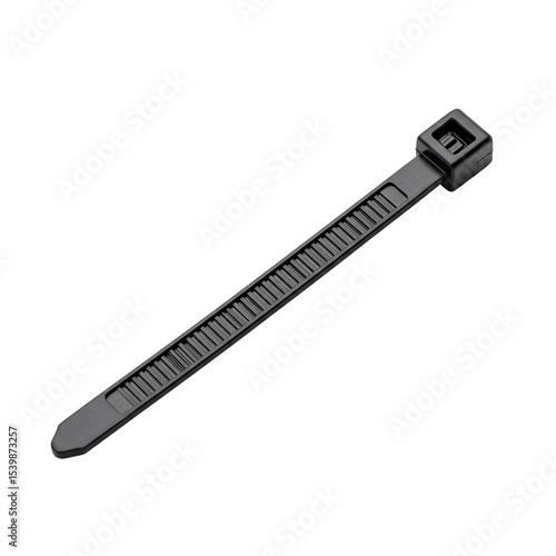 Black cable zip tie for organization and fastening materials, isolated on transparent background    