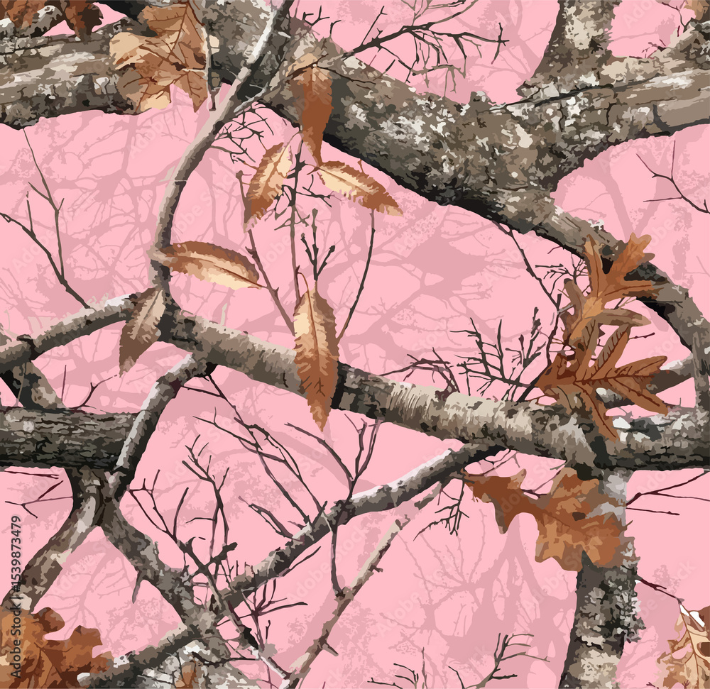 Realistic forest camouflage. Seamless pattern. Conifer tree, branches and leaves. Useable for hunting and military purposes.