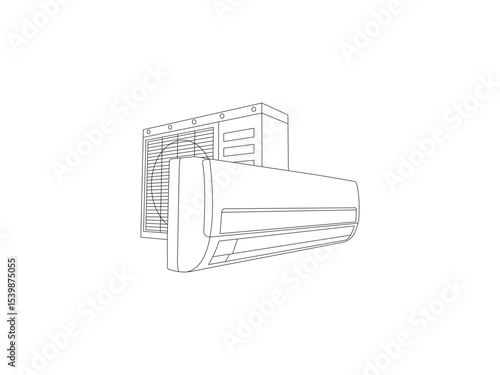 air conditioner outline line art, one line drawing vector icon. Air conditioner isolated icon, air conditioning cooling outline vector. Vector icons for web design isolated on a white background.