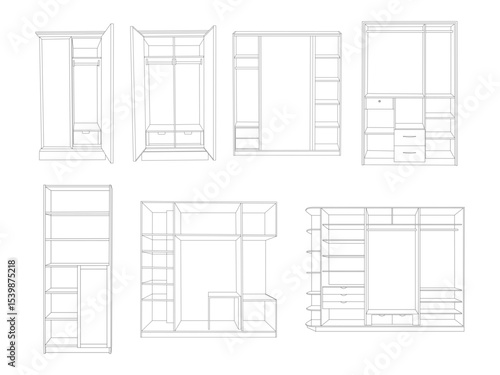 Cupboard outline vector illustration. Line, glyph, and filled outline colorful version, Cupboard outline and filled vector sign, Symbol, logo. Clothing wardrobe background vector illustration.