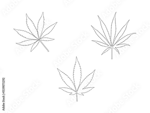 The black outline of a single Marijuana leaf. Cannabis leaf vector icon. Marijuana legalization symbol. That line icon is isolated on a white background.
