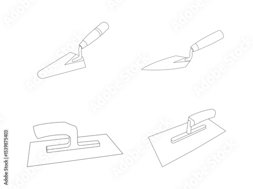 trowel tool line icon vector. trowel tool sign. isolated contour symbol black illustration. Different Types of Trowels in Simple Line Art. Pointing trowel outline icon illustration.