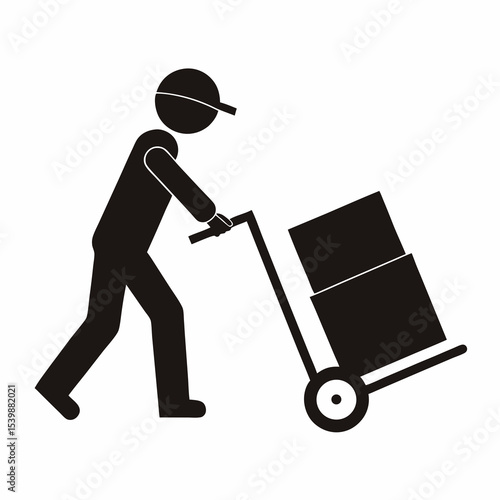 silhouette of a man pushing a cart