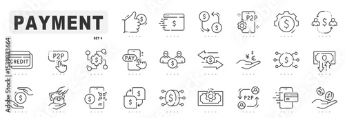 Payment related line icons. Finance, money, cash, pay etc. Editable stroke