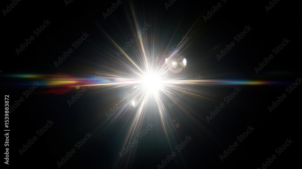 Fototapeta premium Bright Light Explosion with Radiant Flare and Colorful Light Streaks in Dark Background
