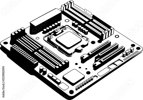 Computer Motherboard Outline - Electronic Circuit Board Illustration