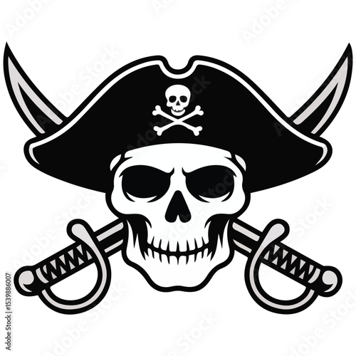 Pirate skull with crossed swords vector isolated white background