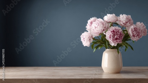 Wallpaper Mural Beautiful pink peony flowers in a white ceramic vase on a wooden surface against a dark wall Torontodigital.ca
