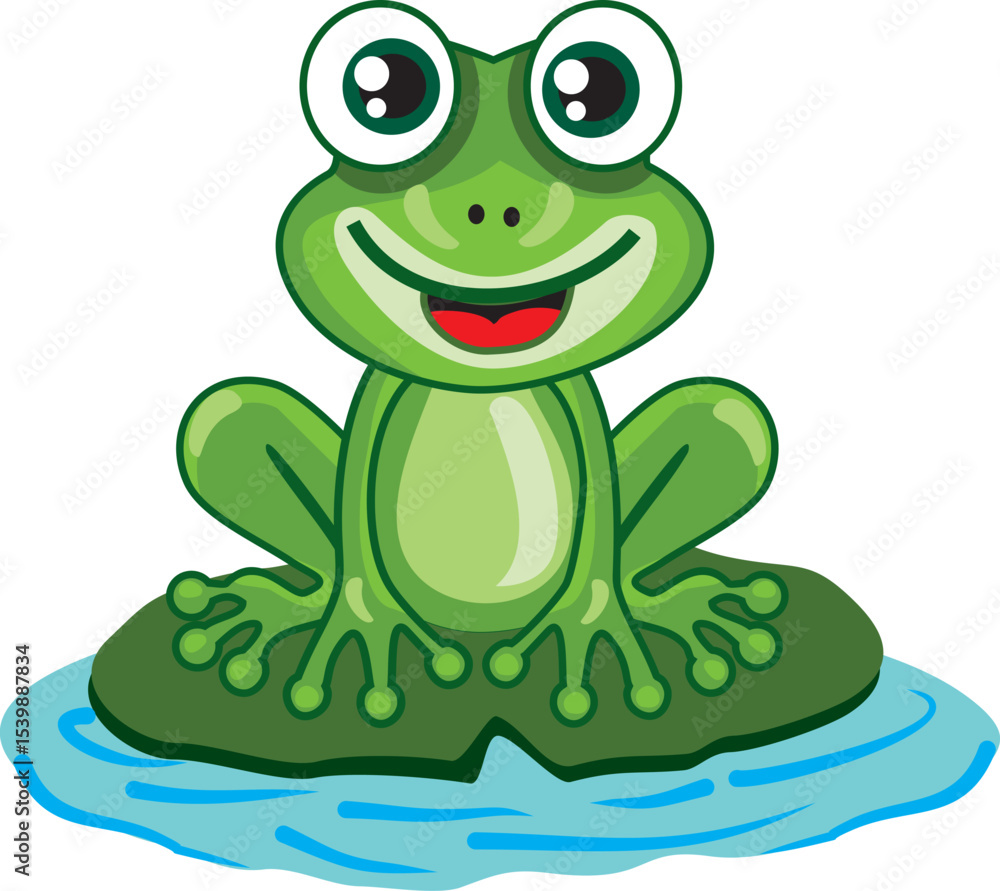 Obraz premium A playful and humorous cartoon frog character illustration. This cute green frog features exaggerated expressions and whimsical details, perfect for children’s books, stickers, T-shirts, educational m