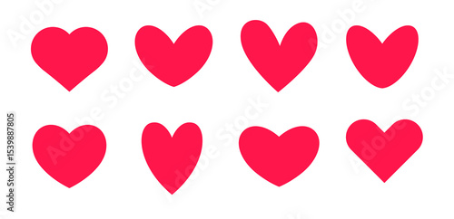 Romantic Red Heart Icon Set for Valentines Day, love messages, wedding cards, greeting designs, romantic stickers, digital chat, romantic lettering and sweet communication. Vector Illustration