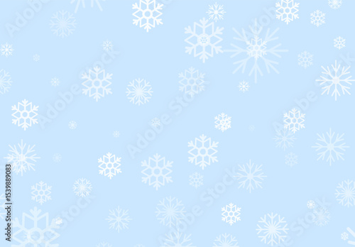 Delicate snowflakes fall softly against a light blue backdrop, creating a serene winter atmosphere. This vector illustration captures the beauty of the cold season, perfect for seasonal designs