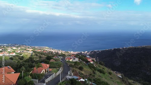 Drone View of Coastal City Santa Cruz on Madeira Island, 4K
