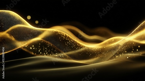 Elegant golden flowing abstract light waves with sparkles and smooth curves