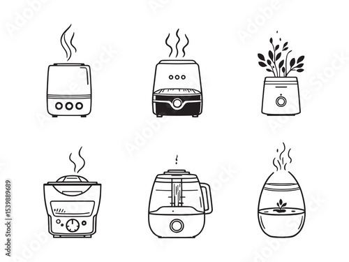 Minimal line art illustration of electric air humidifier device