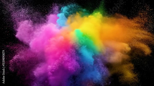 Vibrant color explosion in slow motion with dynamic rainbow burst on black background