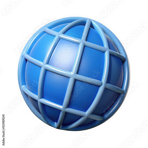 3d render of a blue globe icon isolated on transparent background