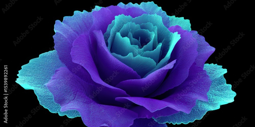 Obraz premium Vibrant electric blue and purple rose with detailed petals and realistic texture