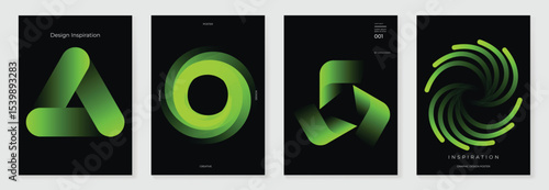 Modern gradient poster background vector set. Cover template with vibrant perspective geometric prism shapes. Ideal design for social media, cover, banner, flyer.