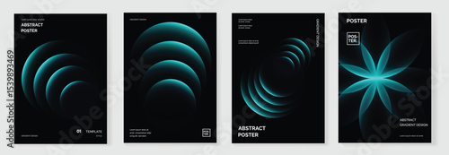 Modern gradient poster background vector set. Cover template with vibrant perspective geometric prism shapes. Ideal design for social media, cover, banner, flyer.