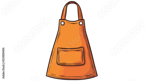 A digital illustration of an orange apron with a single pocket. The apron is depicted in a hand-drawn style with visible lines and shading. The apron has a simple design with visible straps 