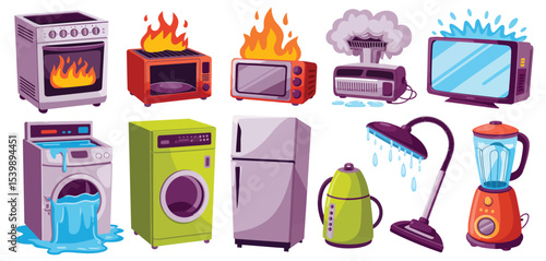 Household appliance malfunctions fire and water damage
