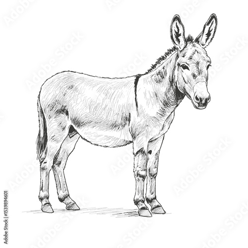 Foto Donkey animal sketch stands quietly on open ground