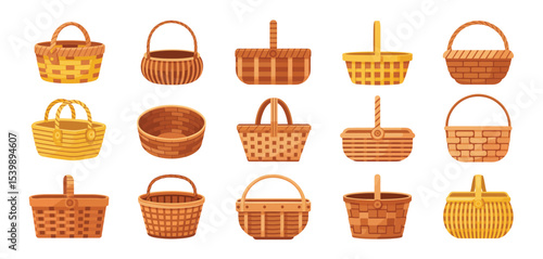 Collection of various wicker baskets for spring