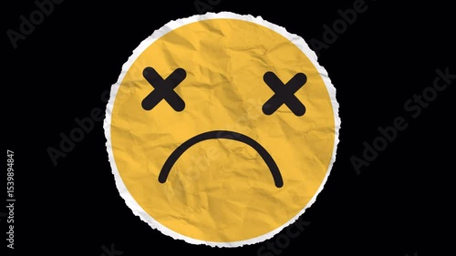 A cross-eyed sad emoji with a dull grunge texture, conveying confusion, disappointment, and emotional distress.