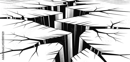 Abstract black and white cracked earth illustration