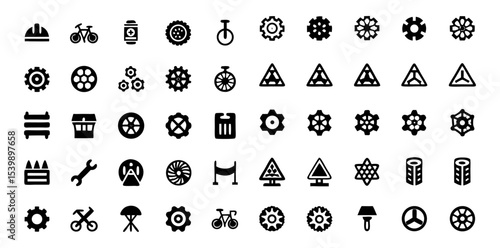 Bicycle Services Line Icon Set – 48 Minimalist Vector Pictograms for Cycling Solutions – Subscription, Repairs & Customization (SVG/PNG/EPS)