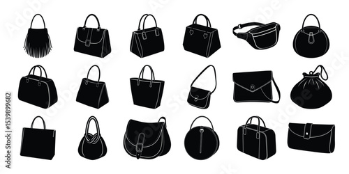 fashionable ladies handbag silhouette set on a white background