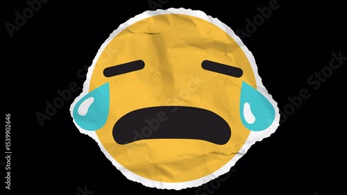A crying face emoji with drooping eyebrows and streaming tears in a continuous loop, expressing deep sorrow or emotional pain.