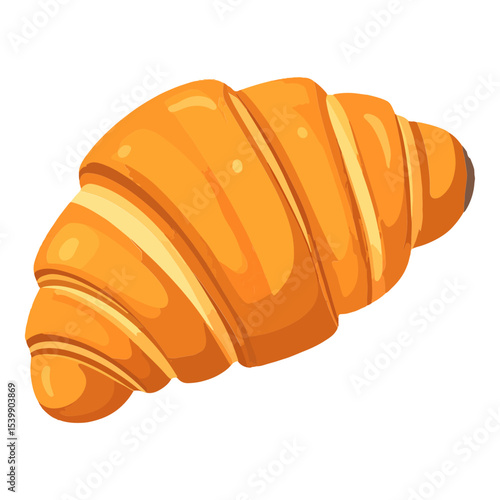 An isolated croissant with golden brown tones textured surfaces and distinct ridges against a white background